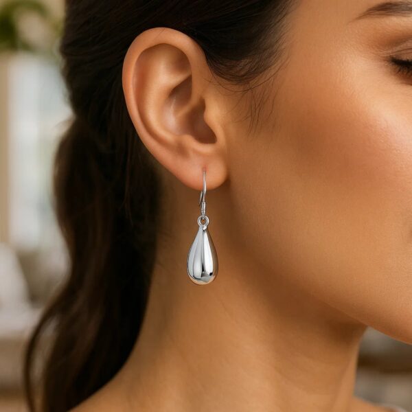 Sterling Silver Polished Puffed Teardrop Dangle Earrings - Image 3