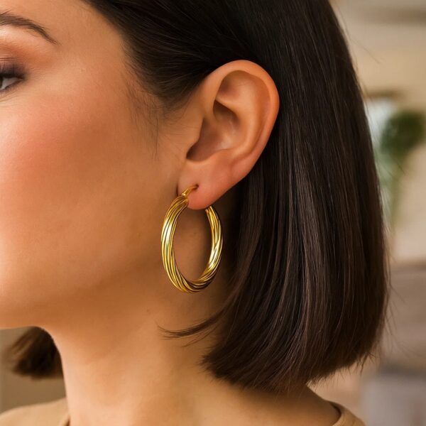14K Yellow Gold Full Twist Large Hoops Earrings - Image 5