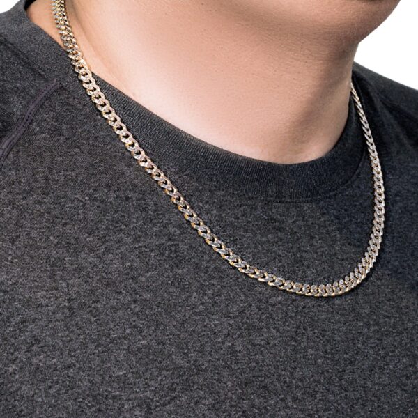 14k Yellow Gold White Pave High Polish Modern Lite Miami Cuban Chain (6.50 mm) - Image 4