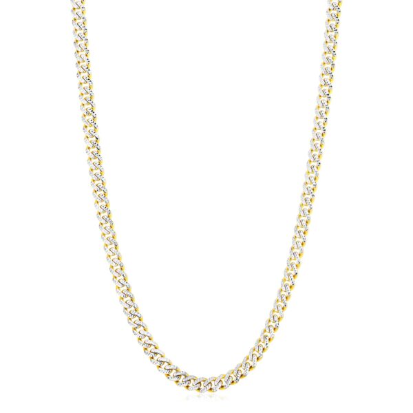 14k Yellow Gold White Pave High Polish Modern Lite Miami Cuban Chain (6.50 mm) - Image 2