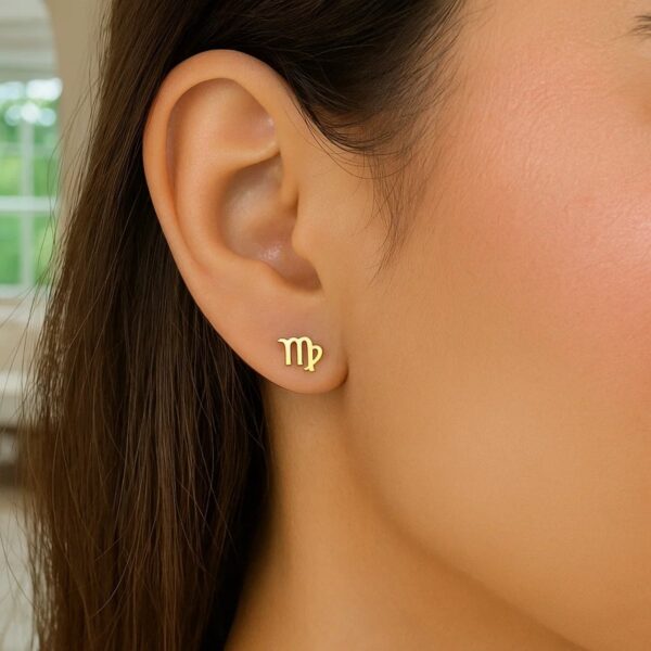 14k Yellow Gold Virgo Stud Earrings - Image 2