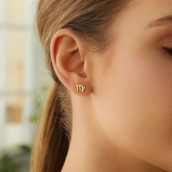 14k Yellow Gold Virgo Stud Earrings - Image 3