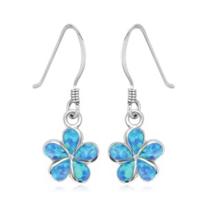 Sterling Silver Flower Dangle Earrings with Opal