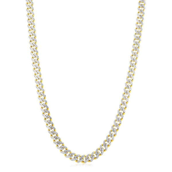 14k Yellow Gold White Pave High Polish Modern Lite Miami Cuban Chain (8.00 mm) - Image 5