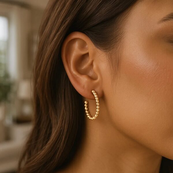 14K Yellow Gold Bead Hoop Earrings(2x23.4mm) - Image 3