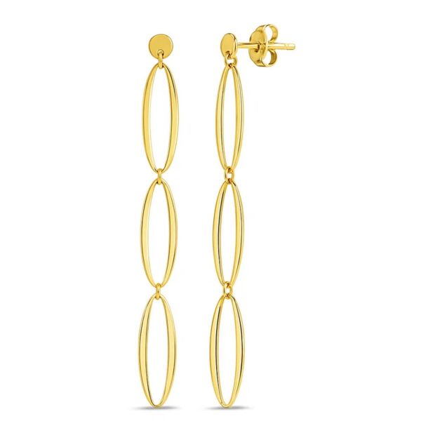 14K Yellow Gold Triple Oval Fancy Drop Earrings - Image 2