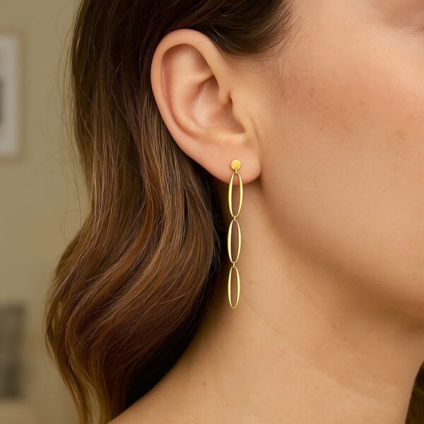 14K Yellow Gold Triple Oval Fancy Drop Earrings - Image 3