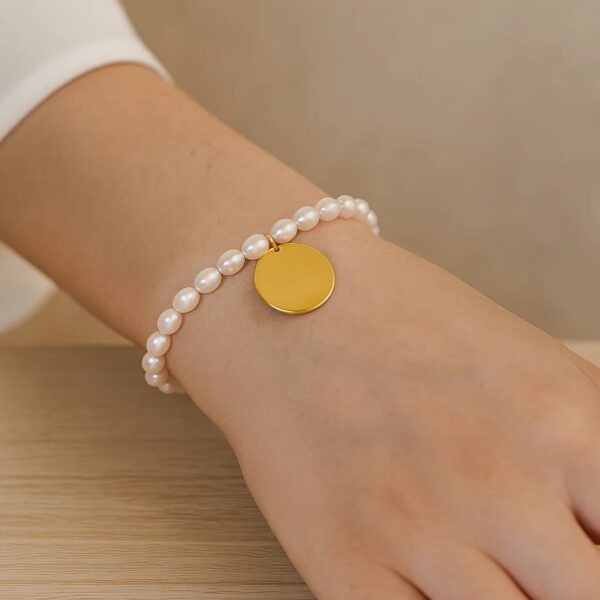 14k Yellow Gold Pearl Tag Charm Bracelet - Image 3