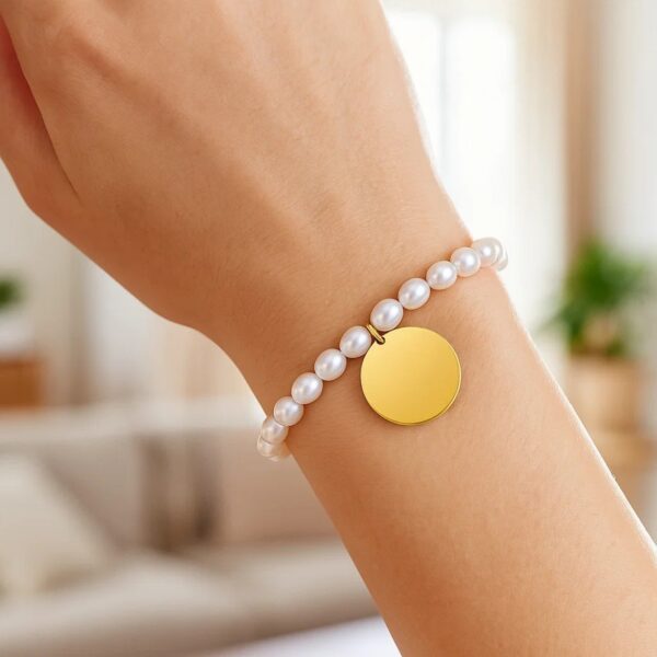 14k Yellow Gold Pearl Tag Charm Bracelet - Image 4