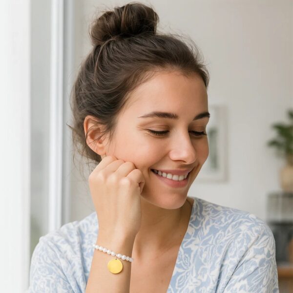 14k Yellow Gold Pearl Tag Charm Bracelet - Image 5