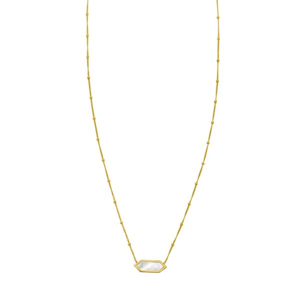 14K Yellow Gold Hexagon Mother Of Pearl Pendant Necklace - Image 2