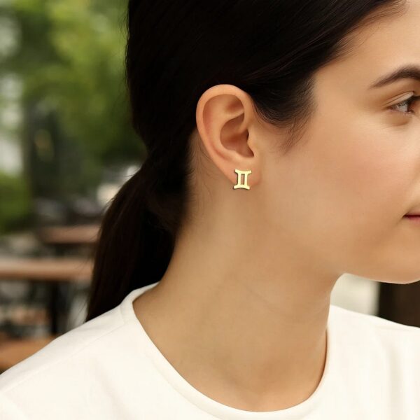 14K Yellow Gold Gemini Stud Earrings - Image 2