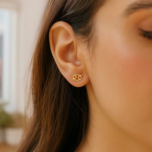 14k Yellow Gold Cancer Stud Earrings - Image 2