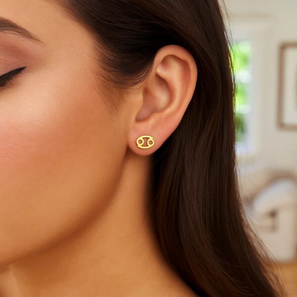 14k Yellow Gold Cancer Stud Earrings - Image 3
