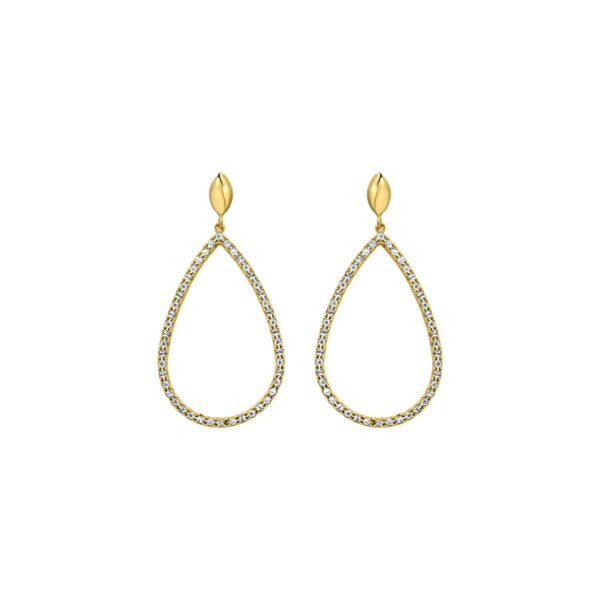 14K Two Tone Gold Diamon Oro Marquise Earrings - Image 2