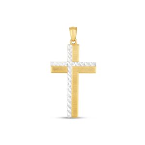 14k Two Tone Gold High Polish Diamond Cut Cross Pendant