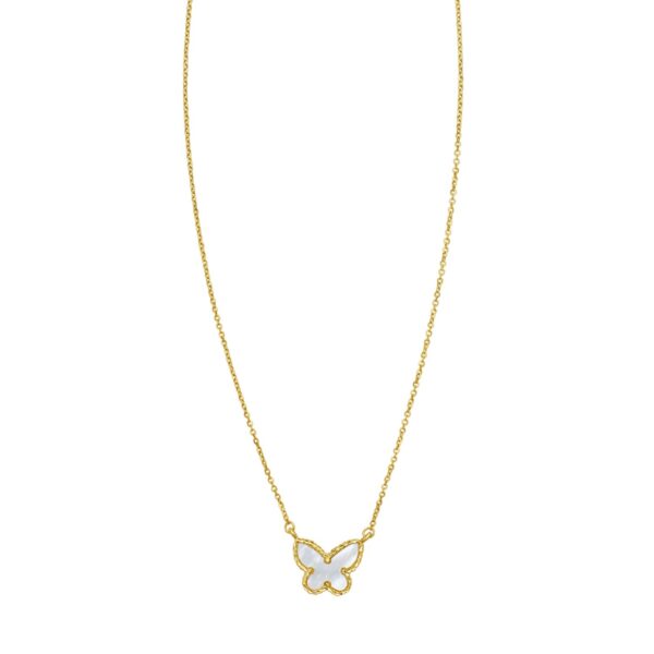 14K Yellow Gold Primavera Mother of Pearl Butterfly Necklace - Image 2