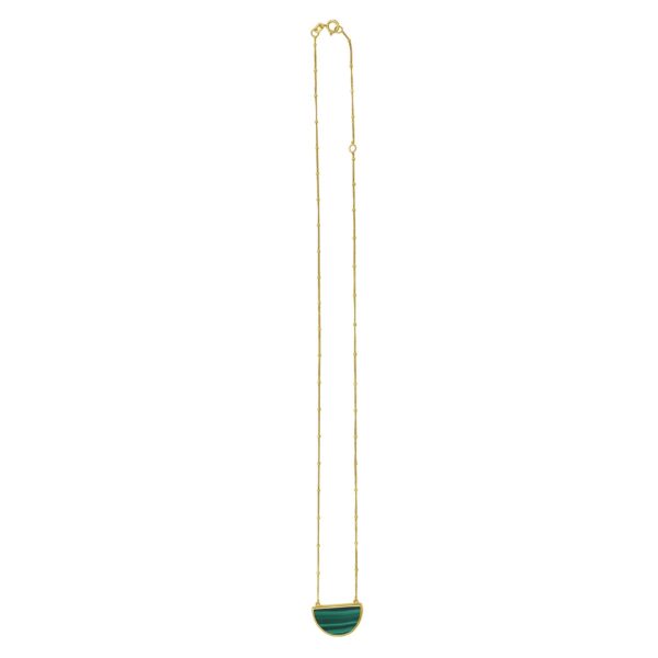 Malachite Geometric Half Moon Necklace in 14K Yellow Gold - Image 2
