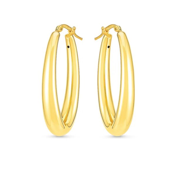 14k Yellow Gold Elongated Oval Hoops - Image 2