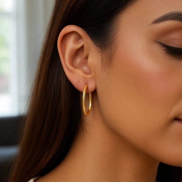 14k Yellow Gold Endless Oval Hoop Earrings(2x25mm) - Image 6