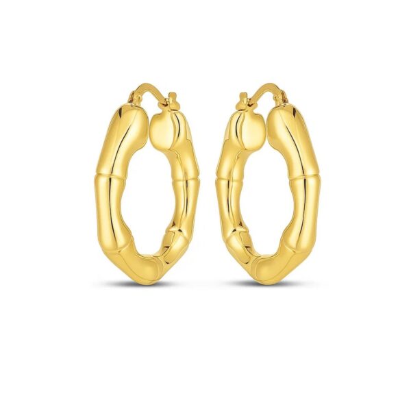 14k Yellow Gold Medium Bamboo Hoop Earrings - Image 2