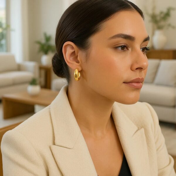 14k Yellow Gold Large Omega C Hoops - Image 3
