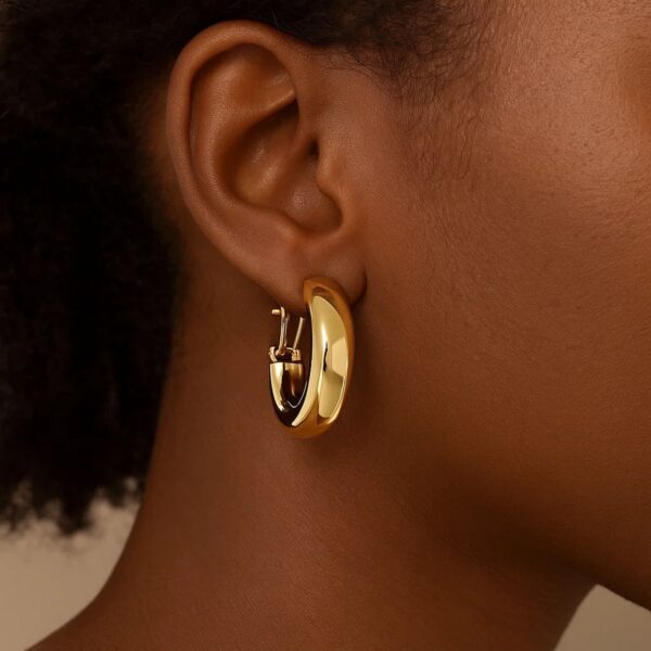 14k Yellow Gold Large Omega C Hoops - Image 4