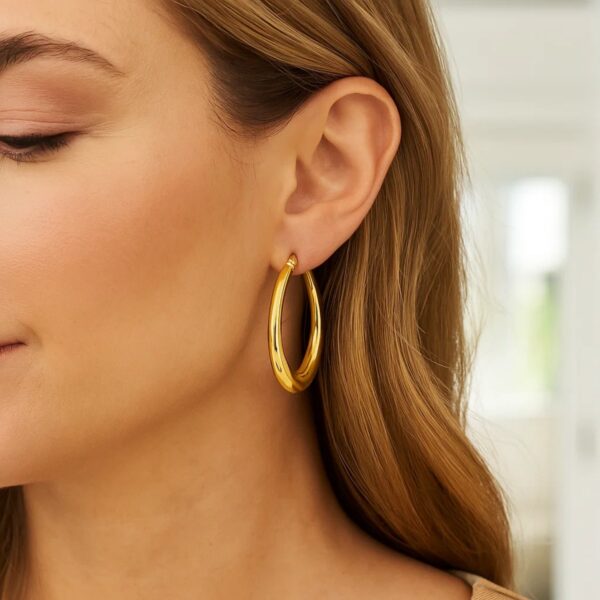 Oval Electroform Hoop Earrings in 14K Yellow Gold - Image 2