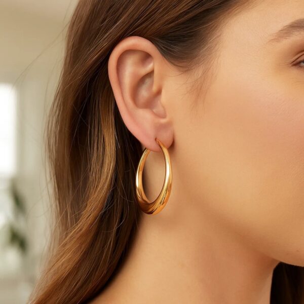 Oval Electroform Hoop Earrings in 14K Yellow Gold - Image 3