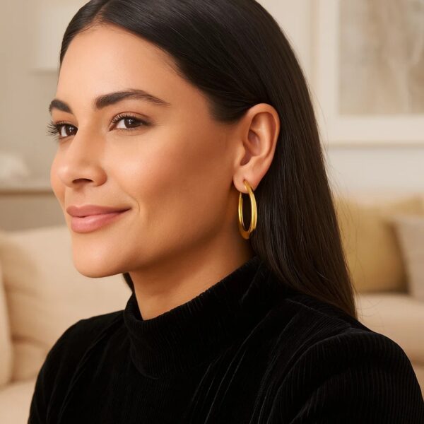 Oval Electroform Hoop Earrings in 14K Yellow Gold - Image 4