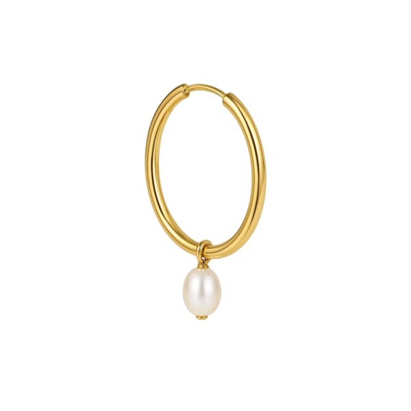 Pearl Drop Oval Earrings in 14K Yellow Gold - Image 2