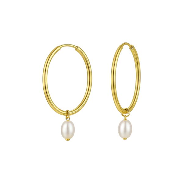 Pearl Drop Oval Earrings in 14K Yellow Gold - Image 3