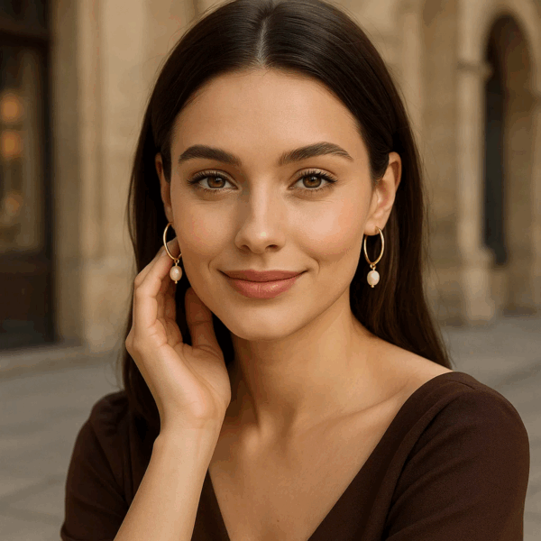 Pearl Drop Oval Earrings in 14K Yellow Gold - Image 5