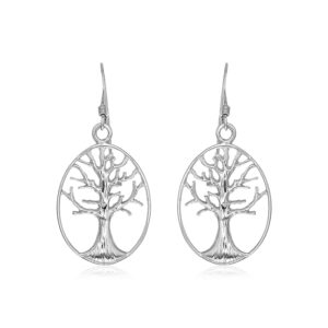 Sterling Silver Oval Round Tree of Life Earrings