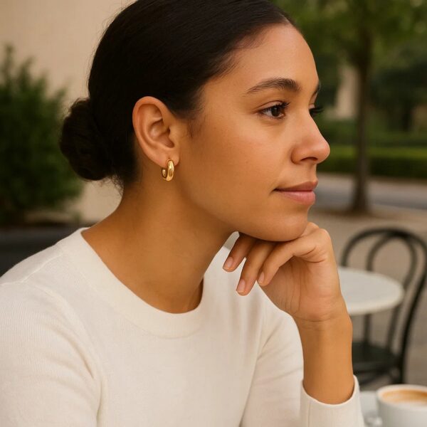 14k Yellow Gold Small Puffy Hoops - Image 4