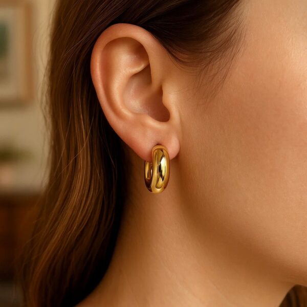 14k Yellow Gold Small Puffy Hoops - Image 5