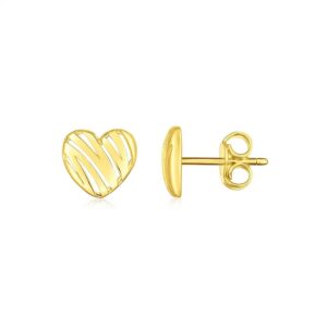14K Yellow Gold High Polish Scribble Heart Stud Earrings