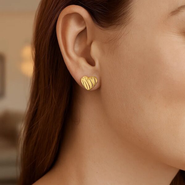 14K Yellow Gold High Polish Scribble Heart Stud Earrings - Image 2