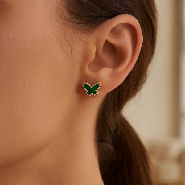 14K Yellow Gold Primavera Malachite Butterfly Stud Earrings - Image 3