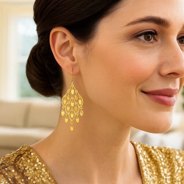 14K Yellow Gold Polished Chandelier Earring - Image 4