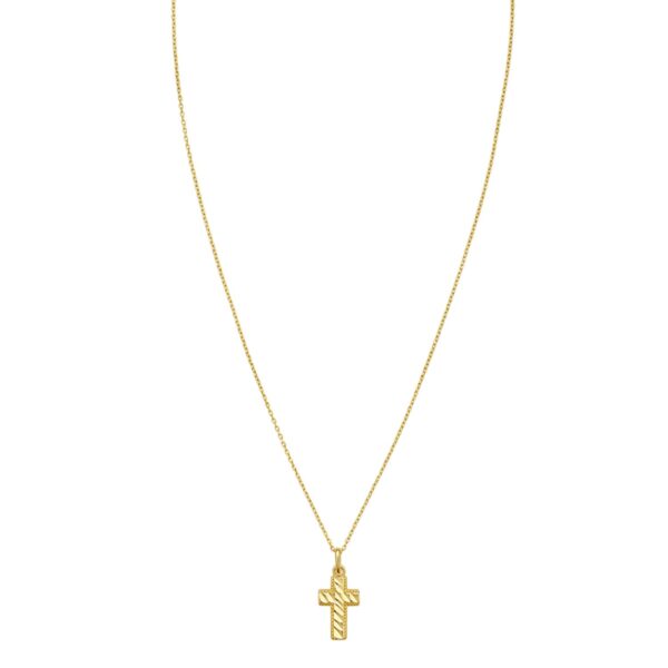 14K Yellow Gold Diamond Cut Cross Necklace