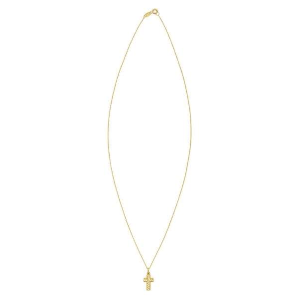 14K Yellow Gold Diamond Cut Cross Necklace - Image 2