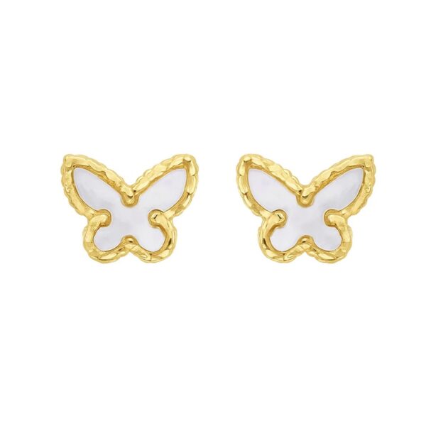 14K Yellow Gold Mother of Pearl Butterfly Stud Earrings - Image 2