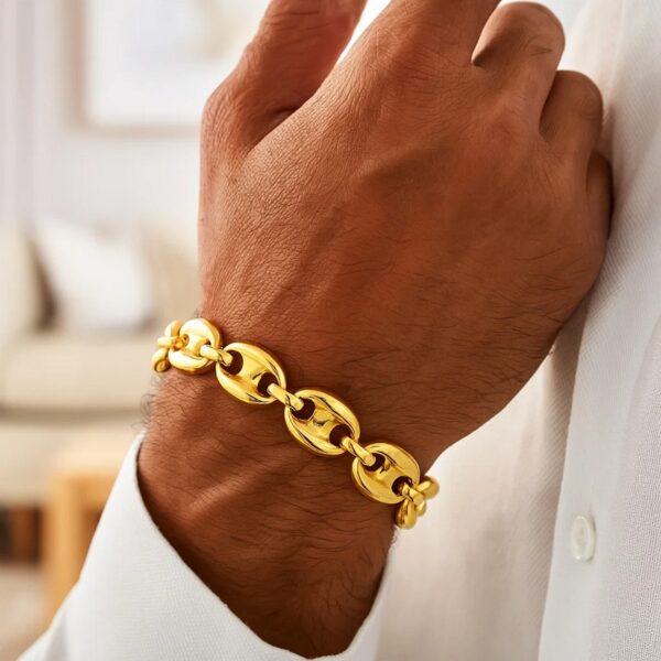 14k Yellow Gold High Polish Lite Puffed Mariner Link Bracelet  (21.00 mm) - Image 3