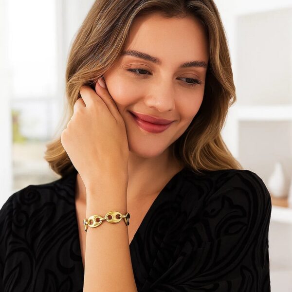 14k Yellow Gold High Polish Lite Puffed Mariner Link Bracelet  (21.00 mm) - Image 6