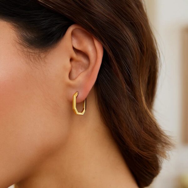 14K Yellow Gold Hexagon Hoop Earrings - Image 3