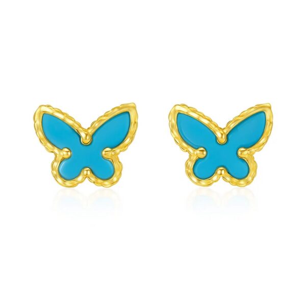 14K Yellow Gold Primavera Turquoise Butterfly Stud Earrings - Image 2