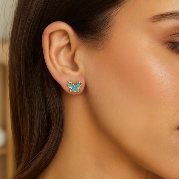14K Yellow Gold Primavera Turquoise Butterfly Stud Earrings - Image 3