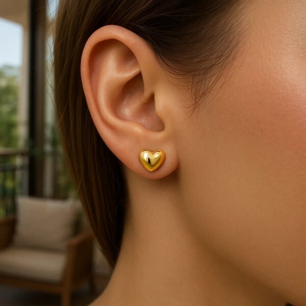 Small Polished Heart Post Earrings in 14K Yellow Gold - Image 2