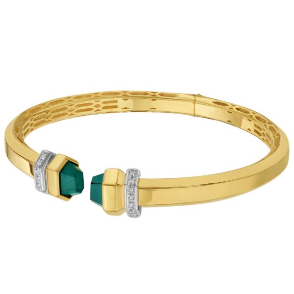 14K Yellow Gold Green Pyramid Art Deco Cuff Bangle (10.70 mm) - Image 2